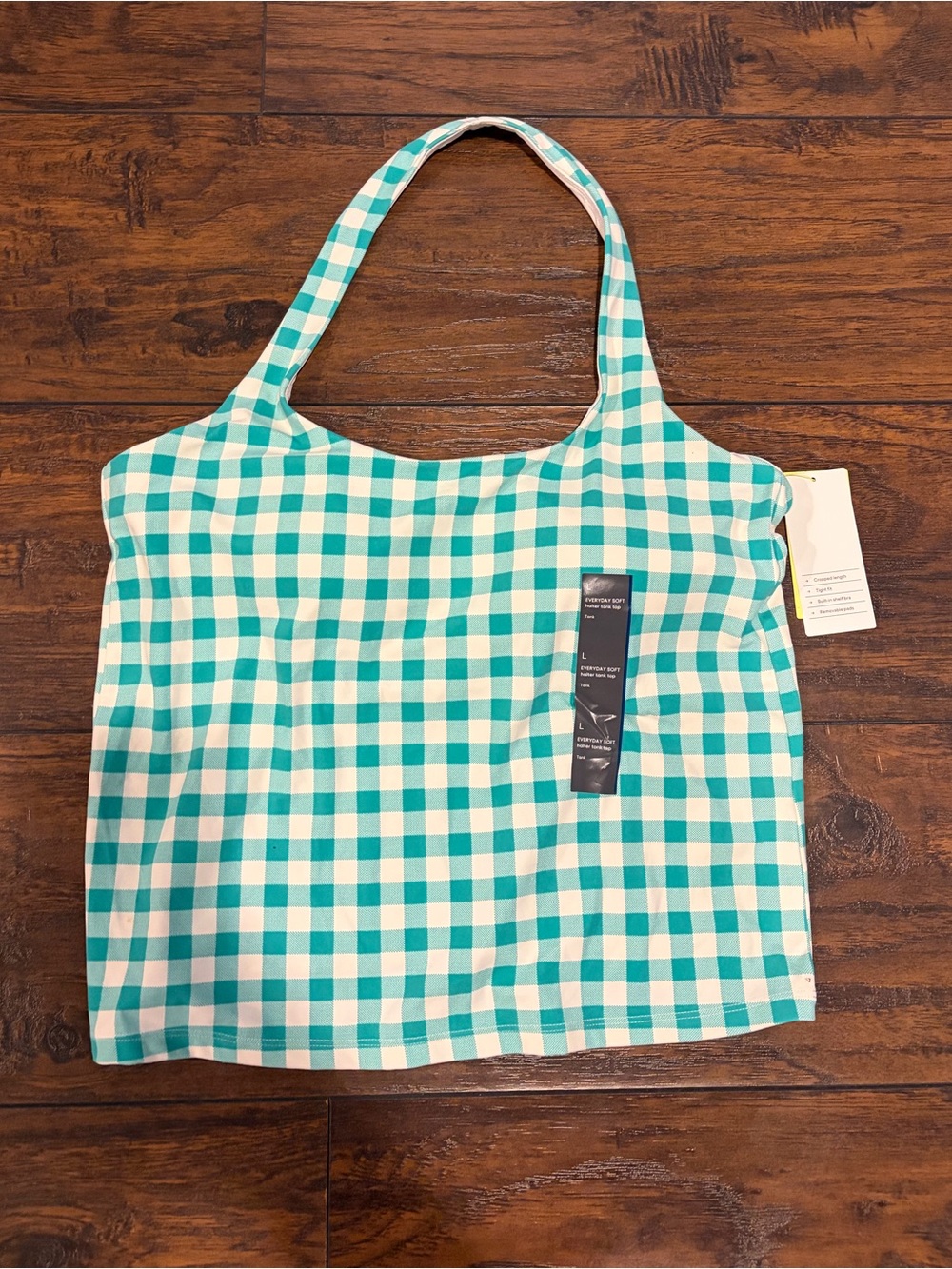 all in motion Teal and White Gingham Crop Tank